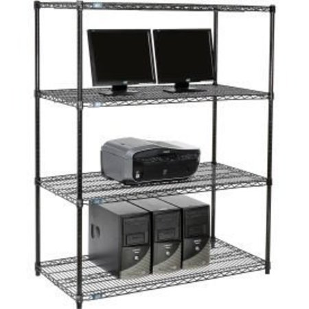 GLOBAL EQUIPMENT Nexel     4-Shelf Wire Computer LAN Workstation, 48"W x 24"D x 63"H, Black 695408BK